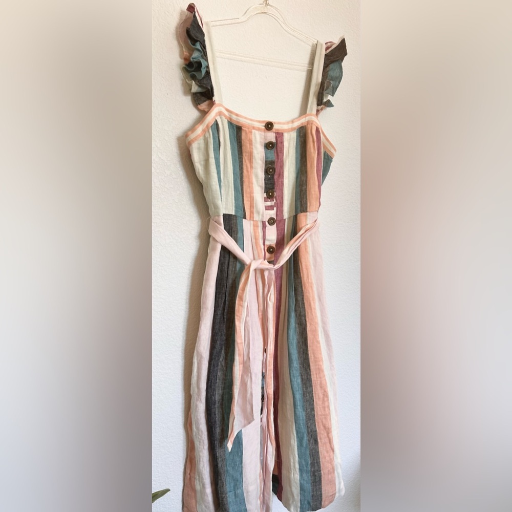 J CREW Linen Button-up midi dress in mixed stripe Multicolor Sleeveless Lined - Picture 9 of 15